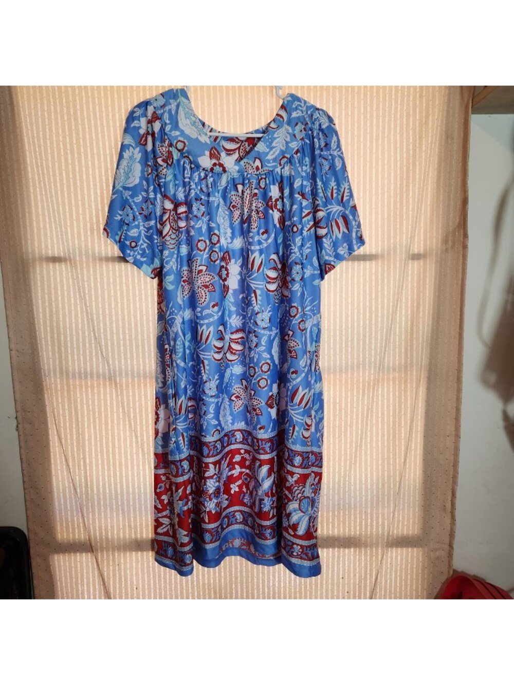 Vintage Anthony Richards Womens Floral Blue Red Boho Nightgown Lounge house dres